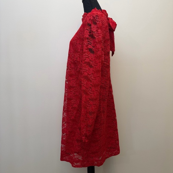 NWT Draper James Womens XXL Red Long Sleeve Dress Lace Overlay Holiday Neck Tie - Picture 2 of 14